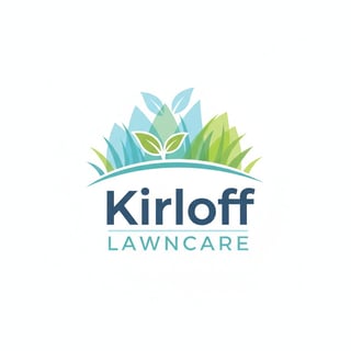 Kirloff Lawncare logo featuring blue and green stylized grass blades above the company name